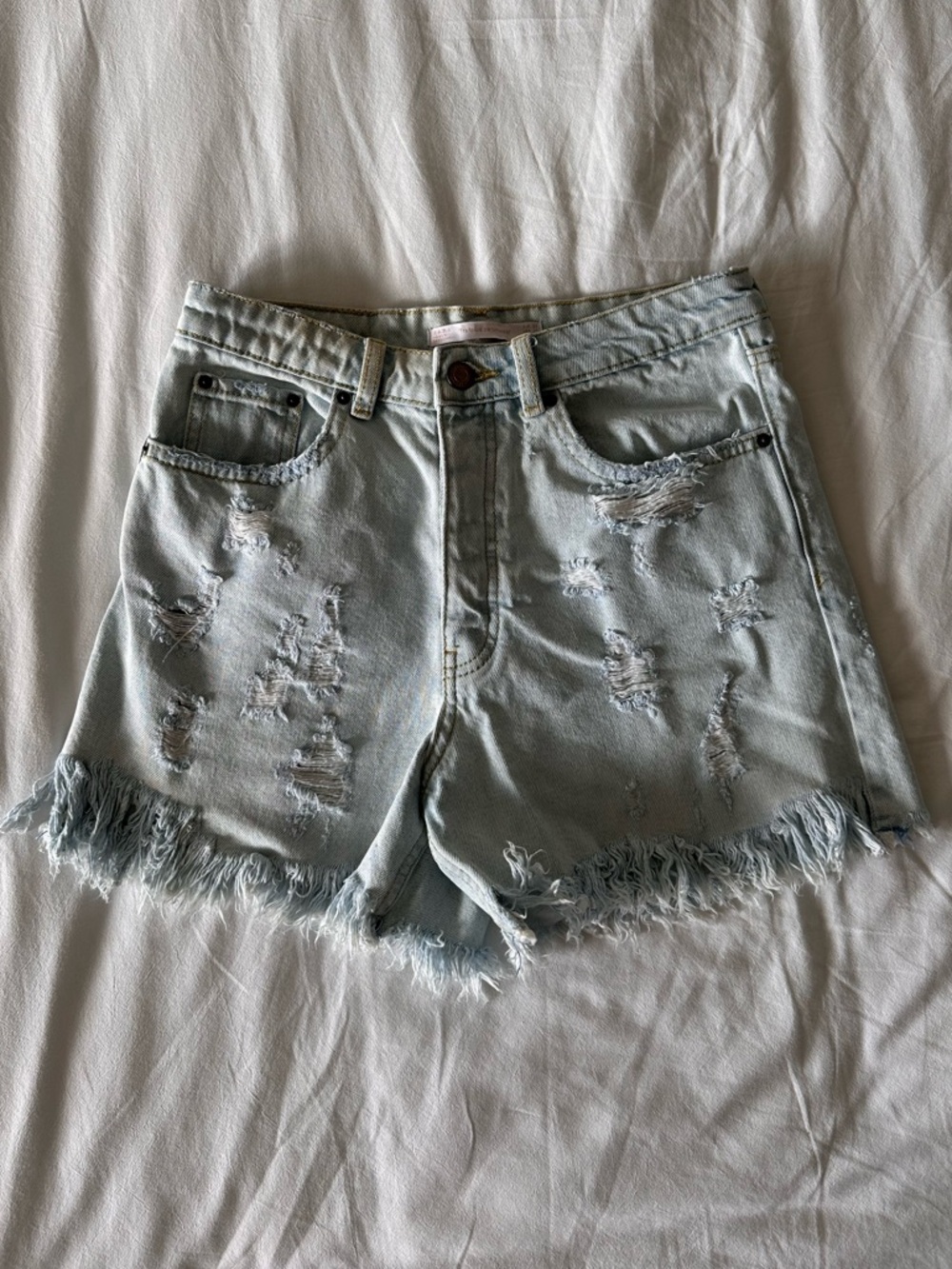 Zara Light Blue Distressed Frayed Denim Shorts